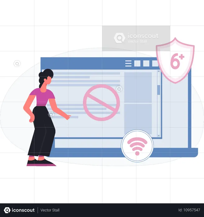 Une femme consulte un site Web interdit  Illustration
