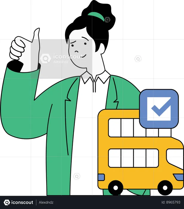 Femme réservant un bus en ligne  Illustration