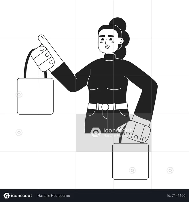 Femme satisfaite avec des sacs à provisions  Illustration