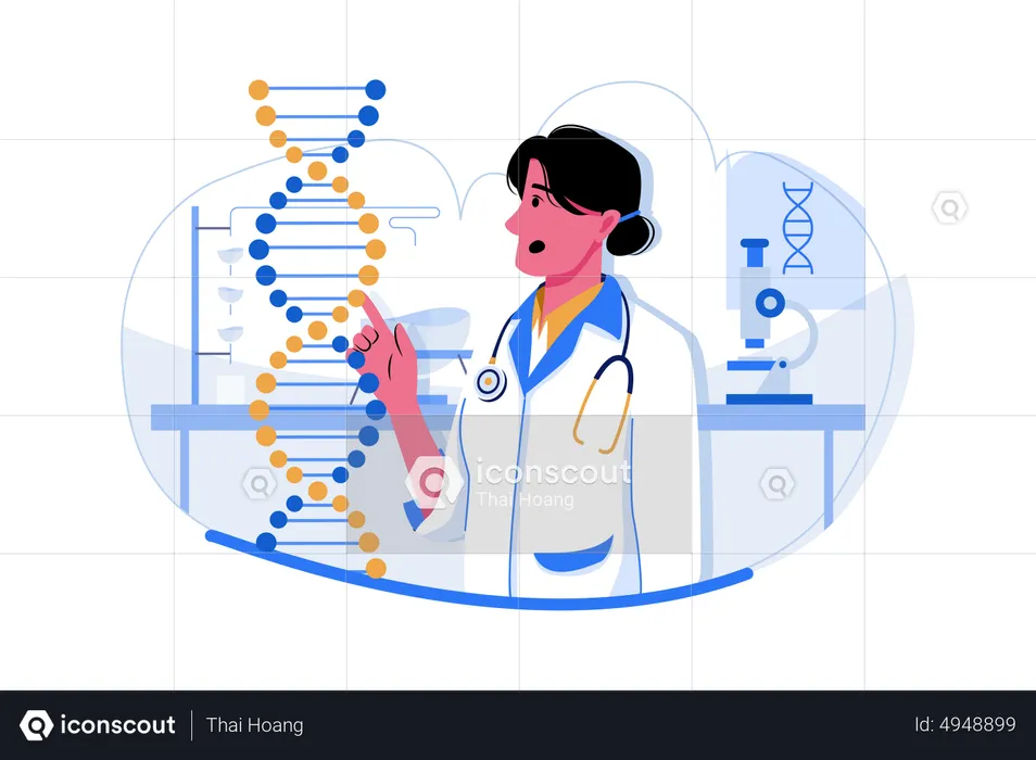 Femme scientifique faisant des recherches sur l'adn  Illustration