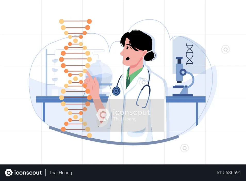 Femme scientifique faisant des recherches sur l'adn  Illustration