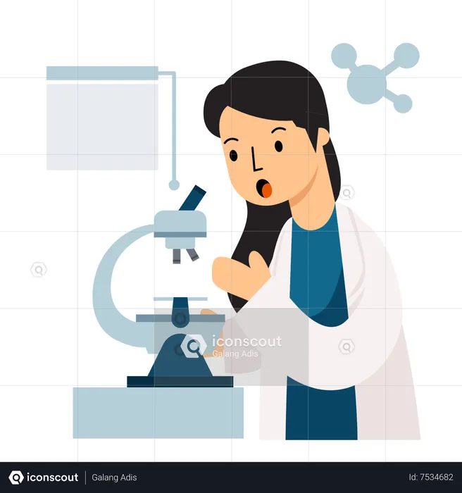 Femme scientifique utilisant un microscope  Illustration