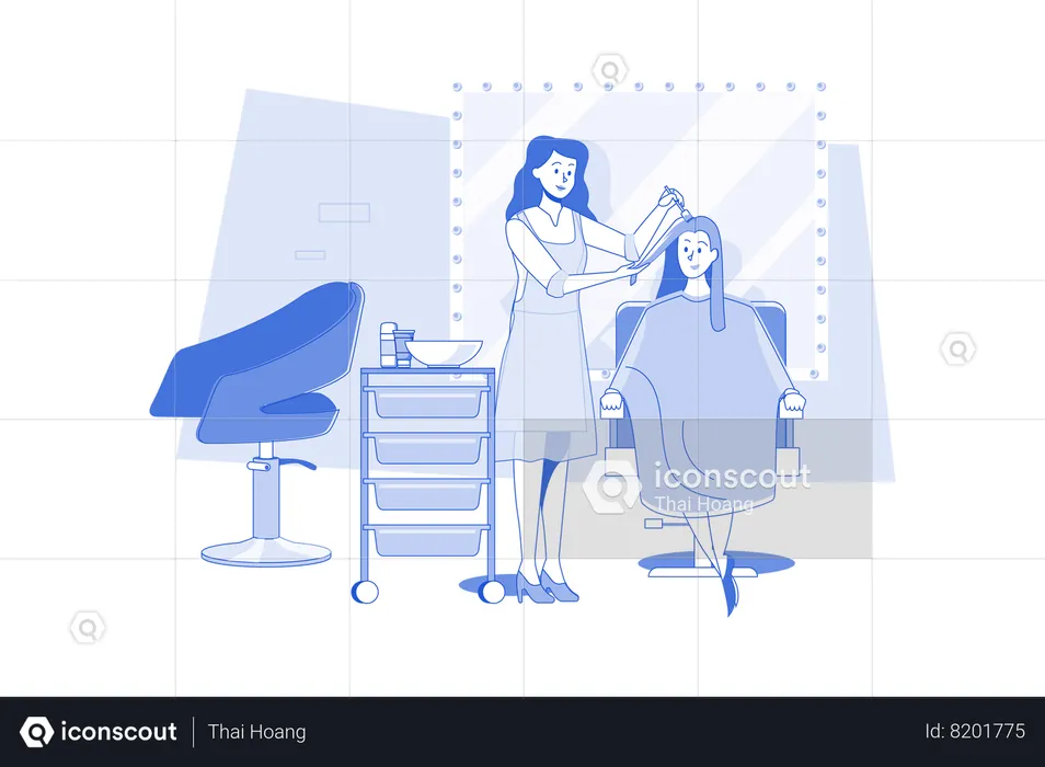 Femme se faisant teindre les cheveux par un coiffeur au salon de beauté  Illustration