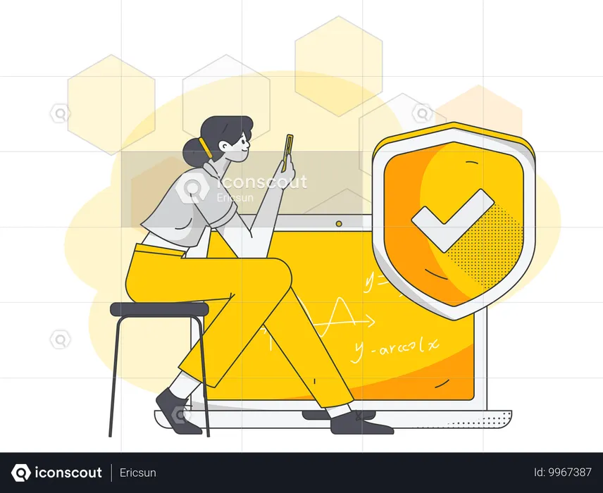 Femme protégée contre la cybersécurité  Illustration