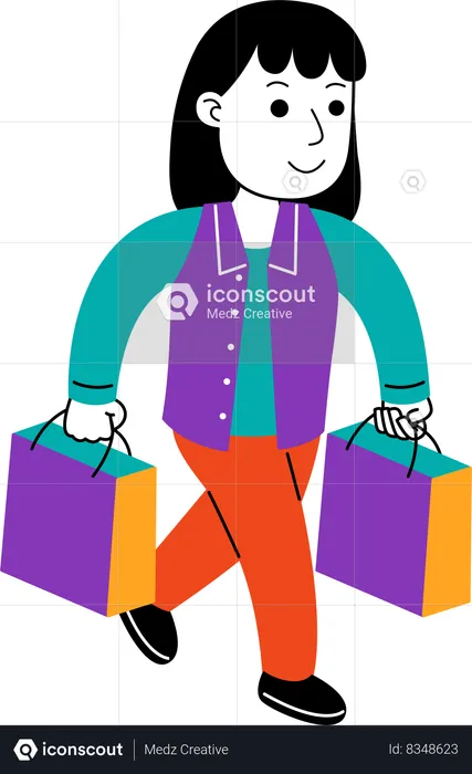 Shopper femme tenant des sacs à provisions  Illustration