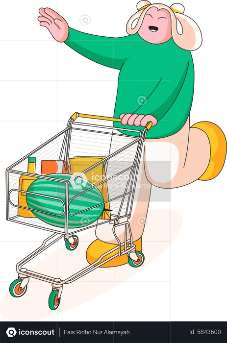 Femme faisant du shopping avec panier  Illustration