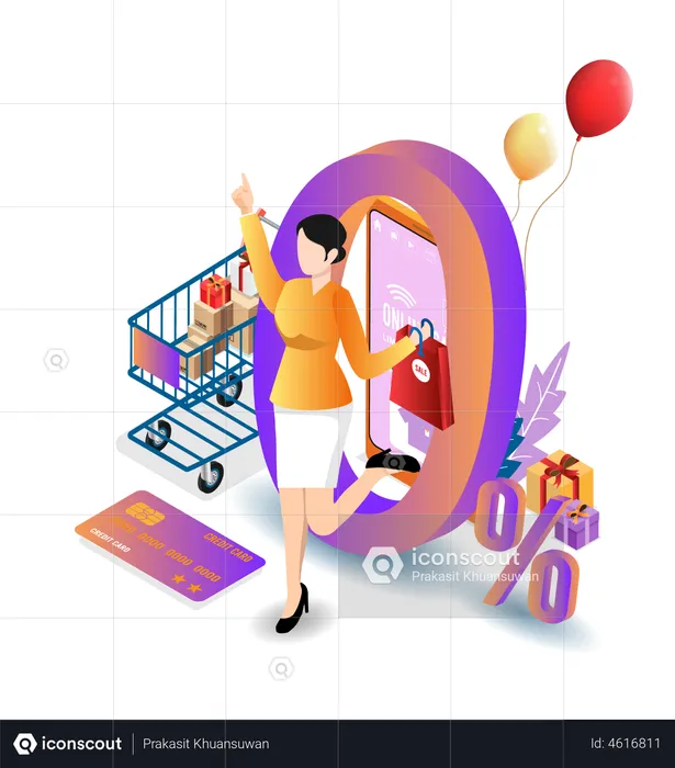 Femme faisant du shopping pendant la vente  Illustration