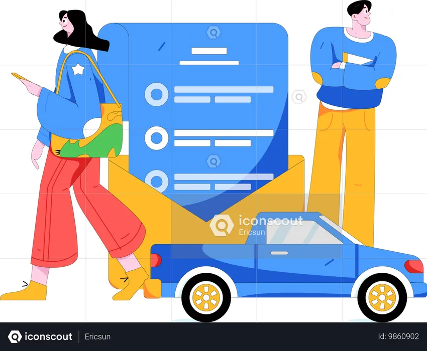 Une femme signe un contrat d’assurance automobile  Illustration