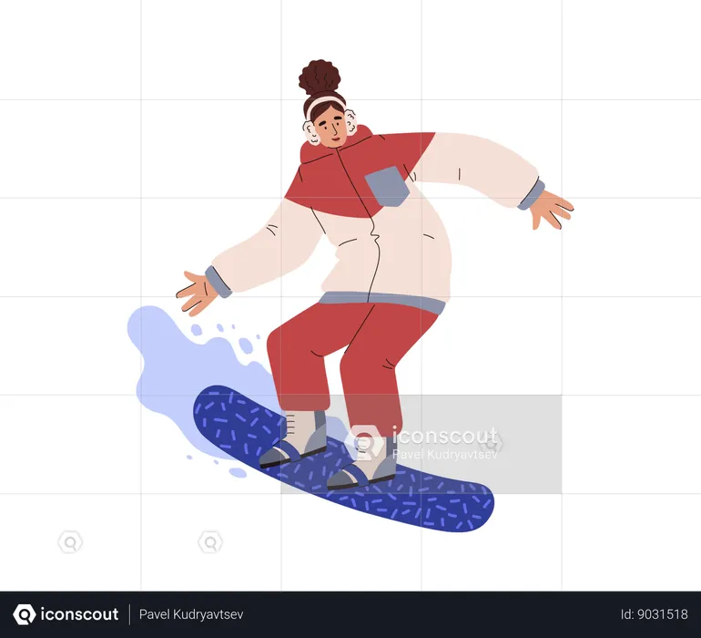 Snowboarder féminin descendant la montagne  Illustration