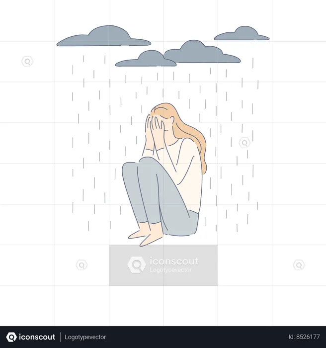 Femme seule sous les nuages pluvieux  Illustration