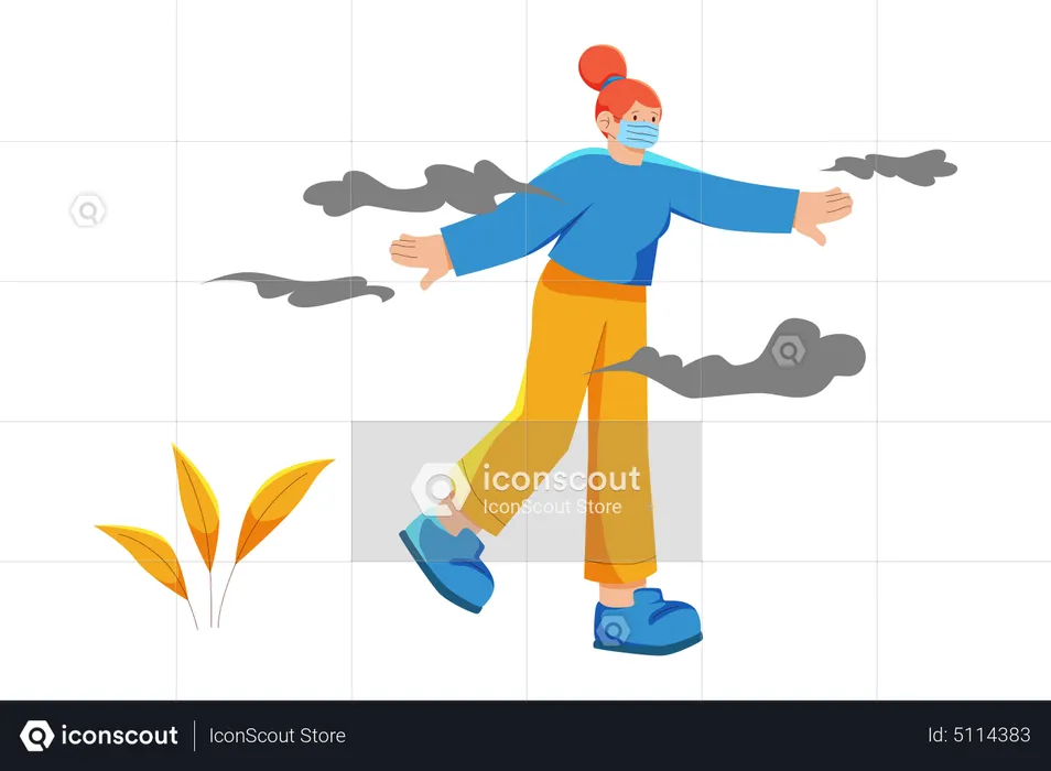 Femme souffrant d’émissions de gaz nocifs  Illustration