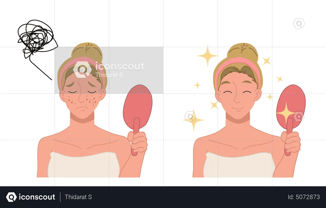 Femme suivant un régime de soins du visage  Illustration