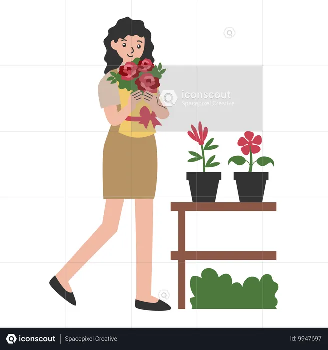 Femme tenant des fleurs  Illustration