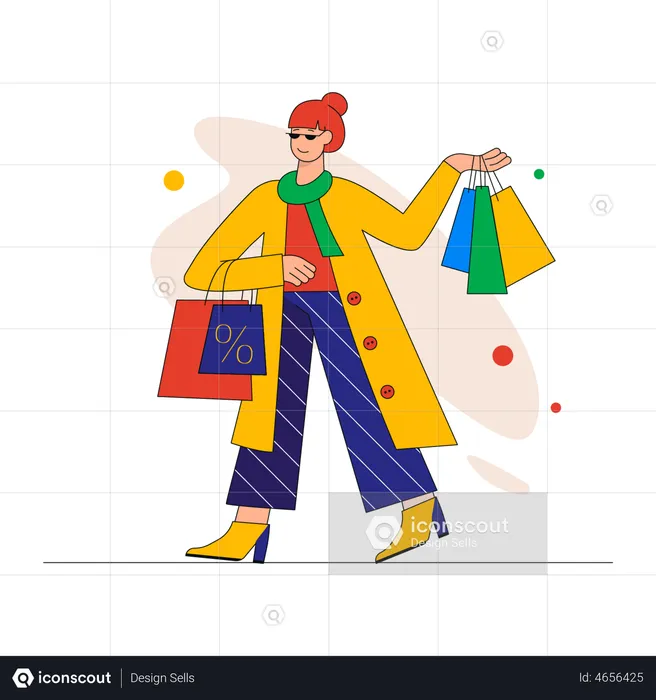 Femme tenant des sacs à provisions  Illustration