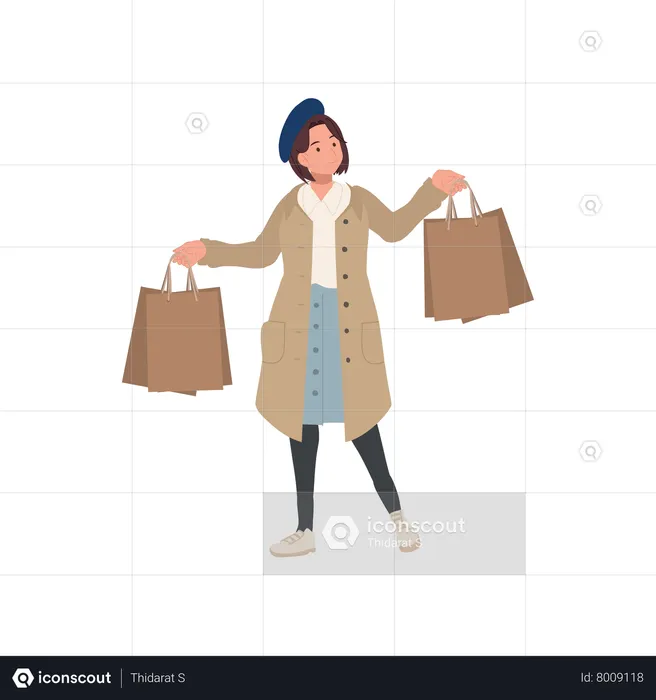 Femme tenant des sacs à provisions  Illustration