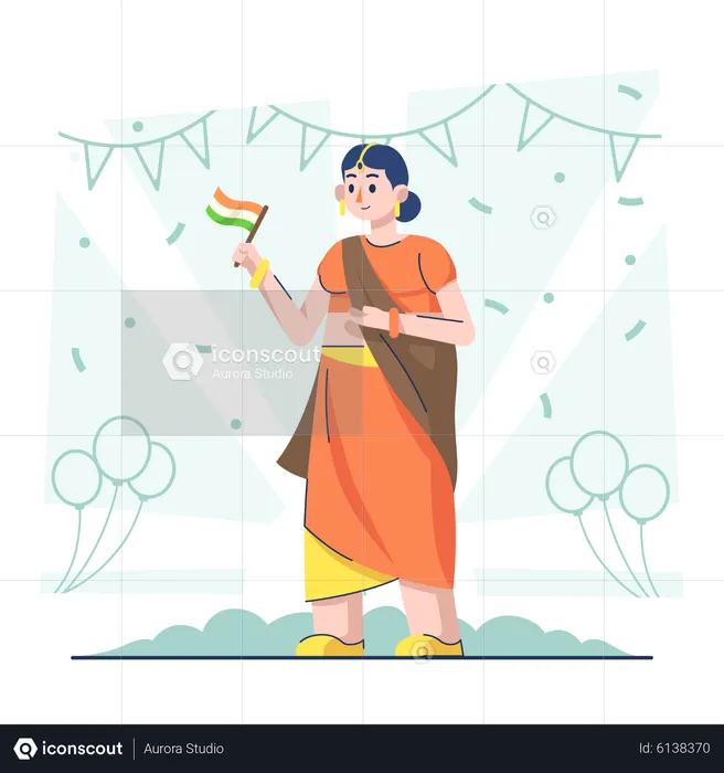 Femme tenant un drapeau le jour de la république indienne  Illustration