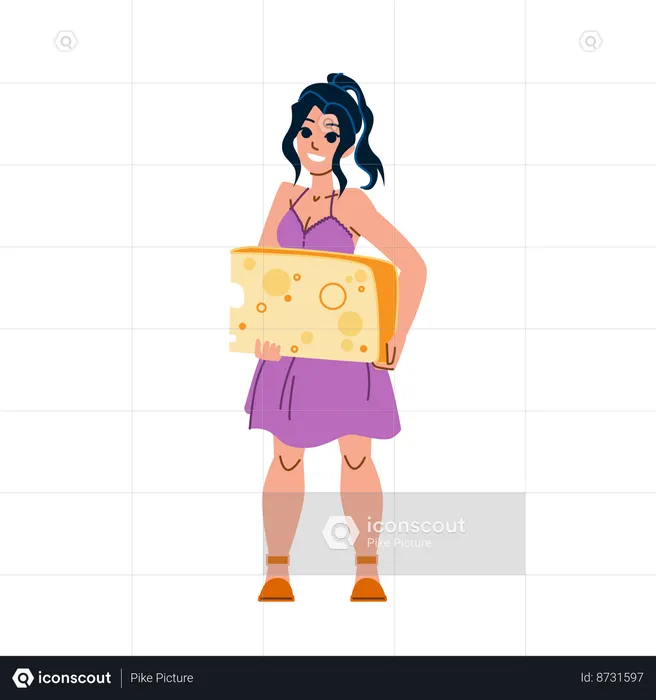 La femme tient le cube de fromage  Illustration