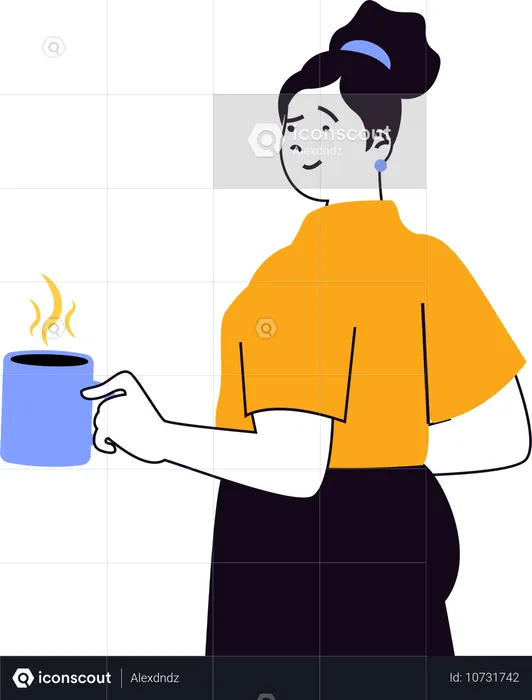 Une femme tient une tasse de café  Illustration