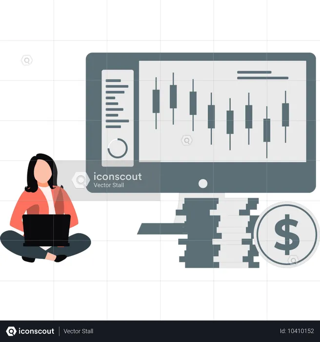 Une commerçante effectuant des transactions en bourse  Illustration