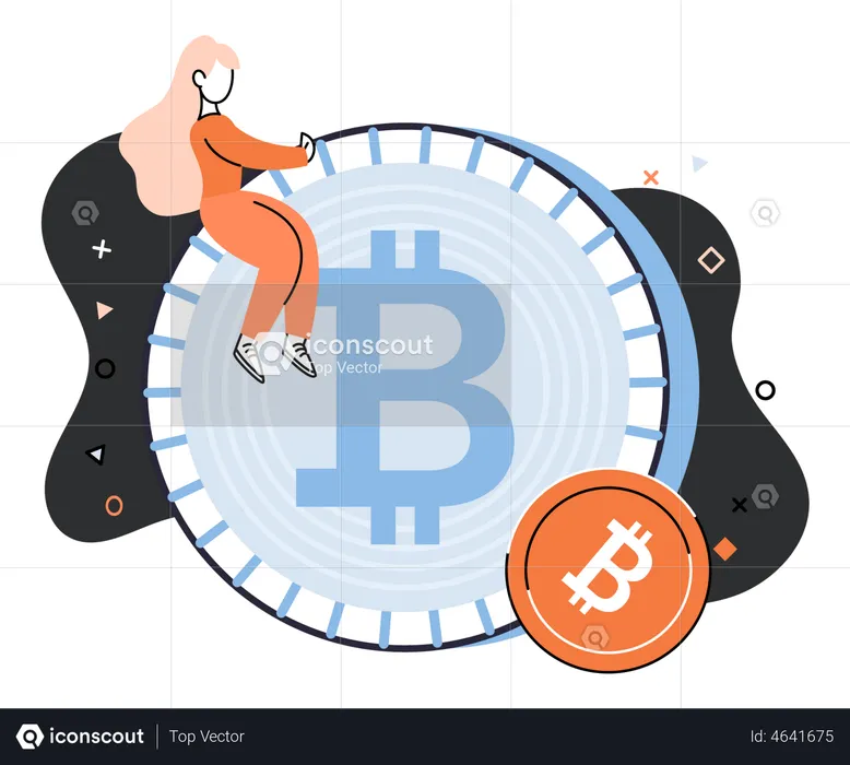 Femme faisant du commerce de bitcoin  Illustration