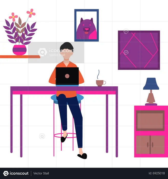 Femme travaillant à domicile  Illustration