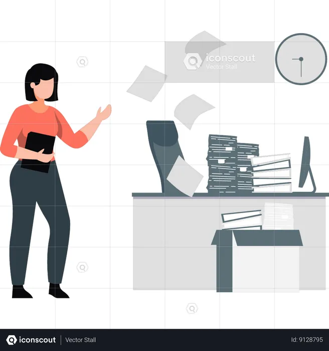 Femme travaillant au bureau  Illustration