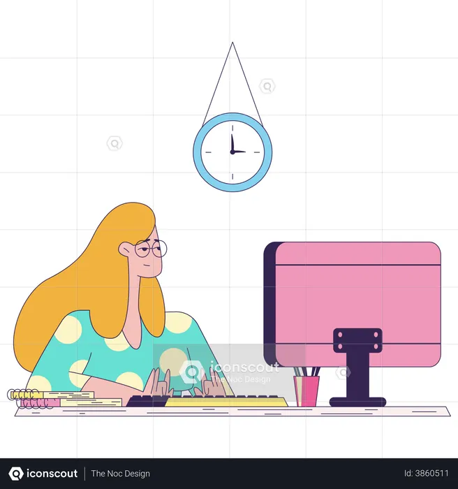 Femme travaillant au bureau  Illustration