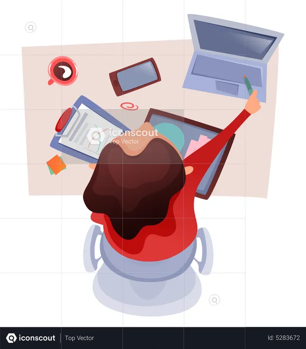 Femme travaillant au bureau  Illustration