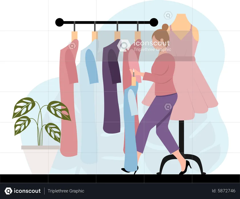 Femme travaillant au magasin de mode  Illustration