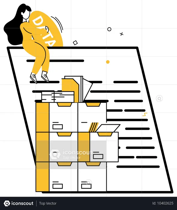 Femme travaillant sur des données Analyse qualitative  Illustration