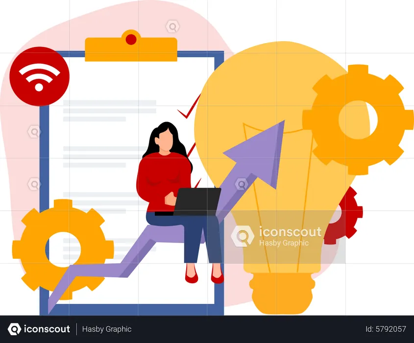 Femme travaillant sur l'analyse des données de croissance  Illustration