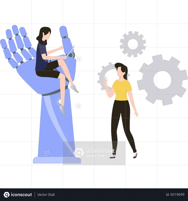 Femme travaillant sur la technologie robotique  Illustration