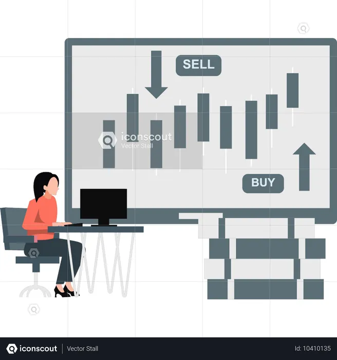 Femme travaillant sur la vente et l'achat en bourse  Illustration