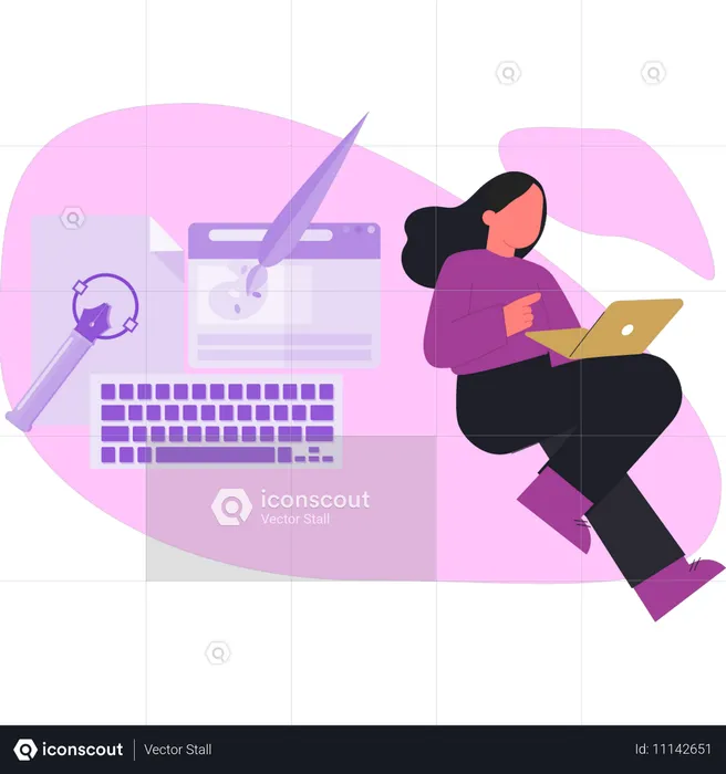 Femme travaillant sur un graphique Web  Illustration