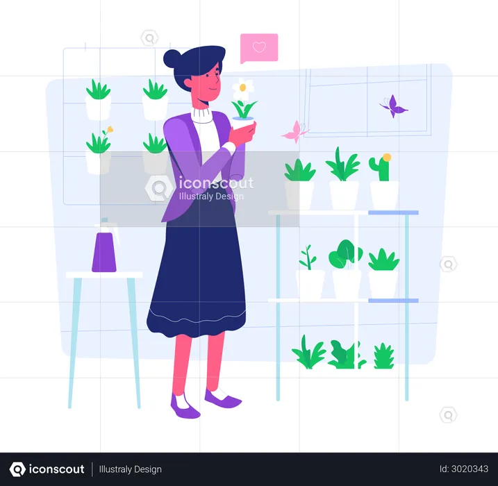 Femme travaillant sur l'entretien des plantes  Illustration