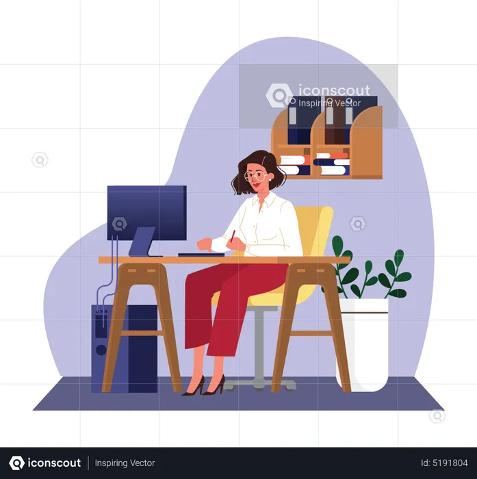 Femme travaillant sur ordinateur  Illustration