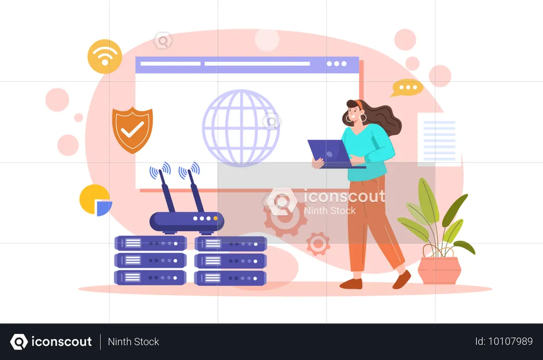 Femme travaillant sur un navigateur  Illustration