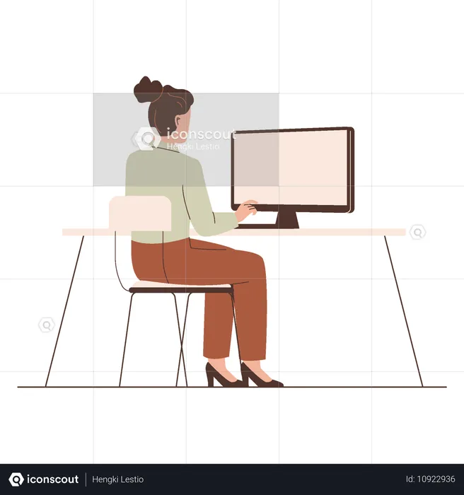 Femme travaillant devant un ordinateur  Illustration