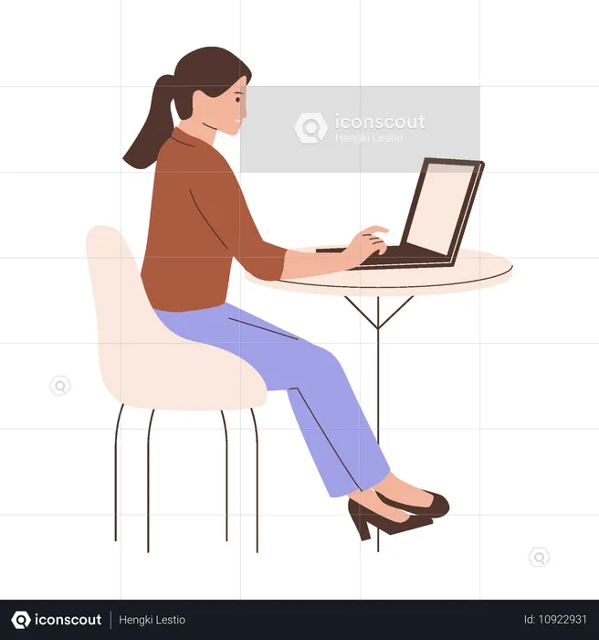 Femme travaillant sur un ordinateur portable  Illustration