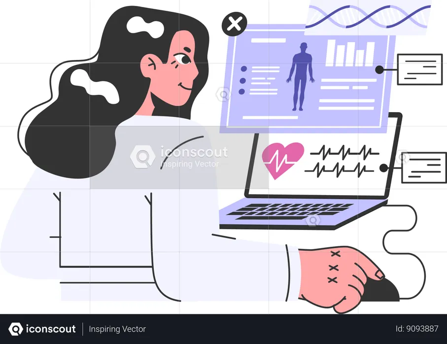 Femme travaillant sur l'analyse de la condition physique  Illustration