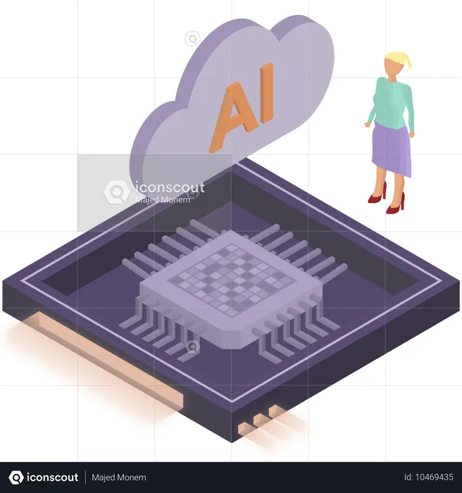 Une femme travaille sur une technologie de puce à intelligence artificielle  Illustration