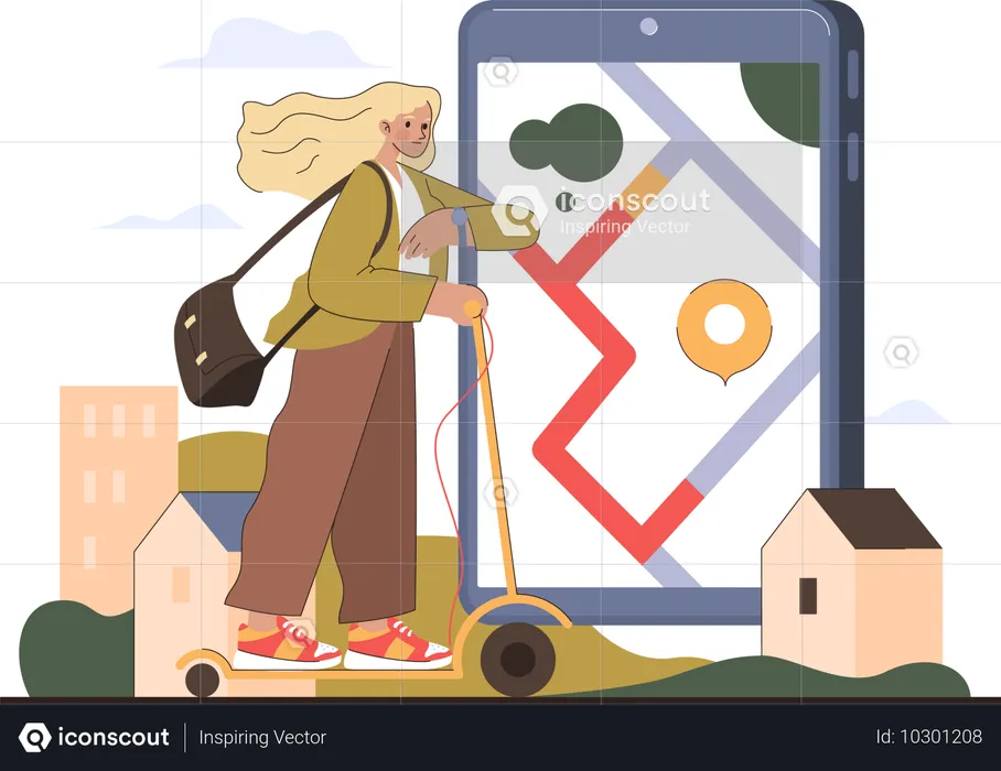 Une femme trouve son chemin vers sa destination  Illustration