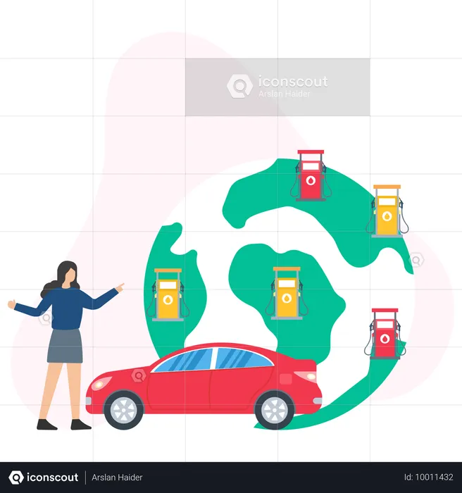 Femme trouvant des sources mondiales de carburant  Illustration