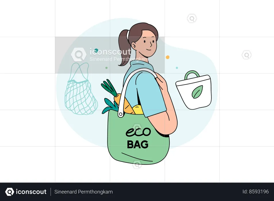 Femme utilisant un sac cco  Illustration