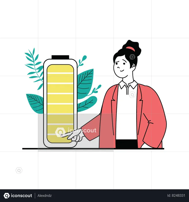 Femme utilisant des cellules de batterie solaire  Illustration