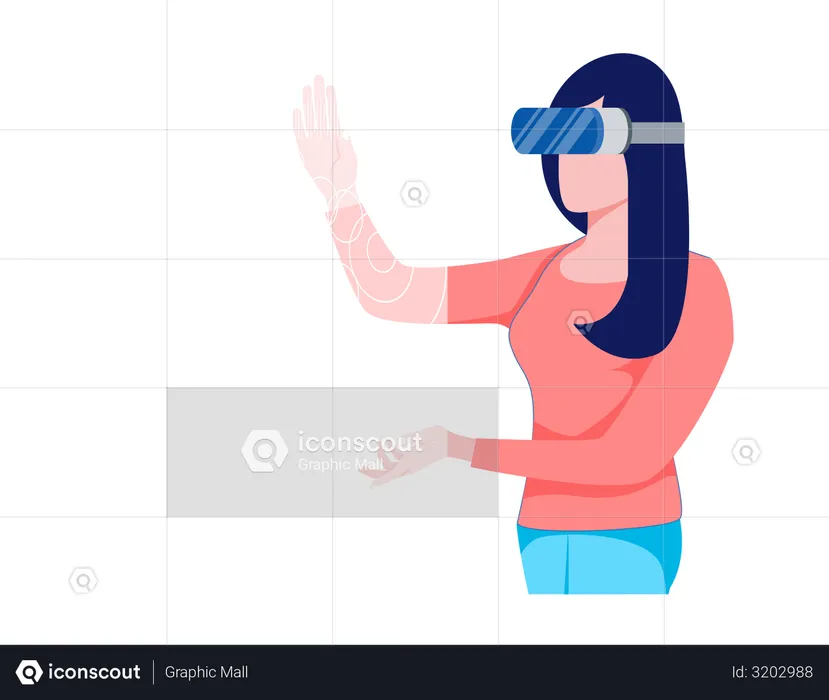 Femme utilisant la réalité virtuelle  Illustration