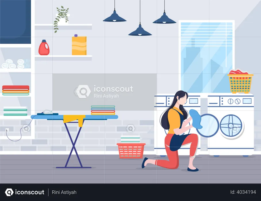 Femme utilisant le service de blanchisserie  Illustration