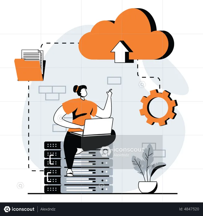 Femme utilisant le stockage cloud  Illustration