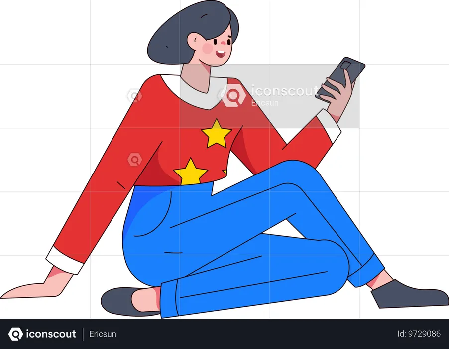 Femme utilisant un mobile  Illustration