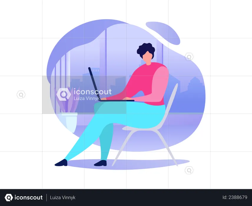 Femme utilisant un ordinateur portable, réservant des billets sur Internet, achetant des marchandises, communiquant avec un ami sur un réseau social  Illustration